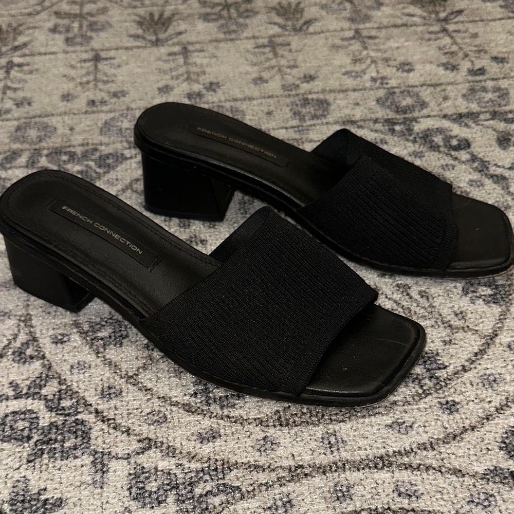 French Connection Black Block Heel Mules